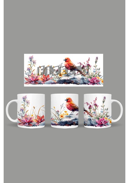 Kuş - Bird Temalı Kupa Hediyelik Sunumluk Çeyizlik Kahve Fincanı