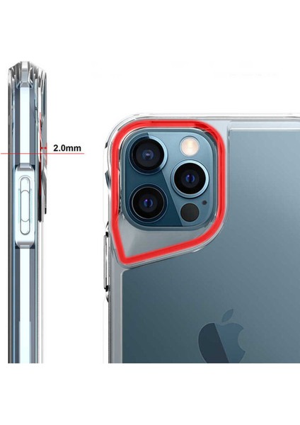 Apple iPhone 12 Pro Kılıf Eğimli Kamera Dizayn Sert Şeffaf Silikon