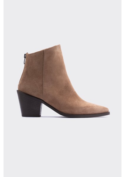 Geo Biskuvi Hakiki Süet Deri Topuklu Kadın Bot