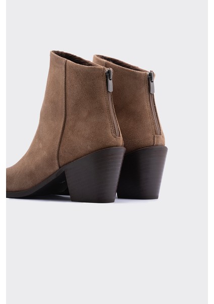 Geo Biskuvi Hakiki Süet Deri Topuklu Kadın Bot modelleri