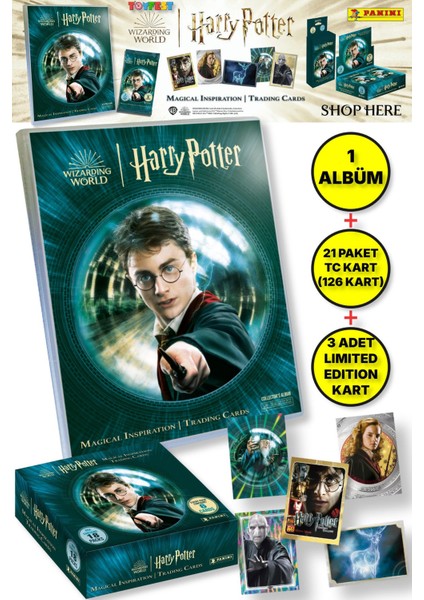 Panini Mega Başlangıç Harry Potter Albümü +21 Trading Kart Paketi (126 Kart) +3 Limited Edition Kart