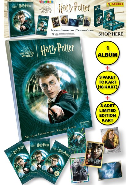 Panini Mega Başlangıç Harry Potter Albümü + 3 Trading Kart Paketi (18 Kart) + 3 Limited Edition Kart