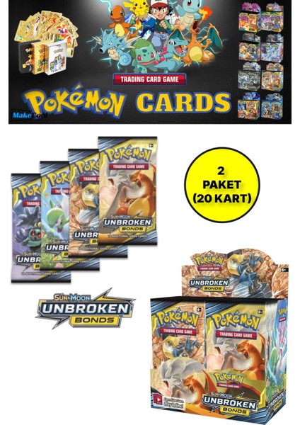 Pokemon Oyun Kartı Tcg Sun & Moon Unbroken Bonds Booster Pack - 2 Paket (20 Kart)