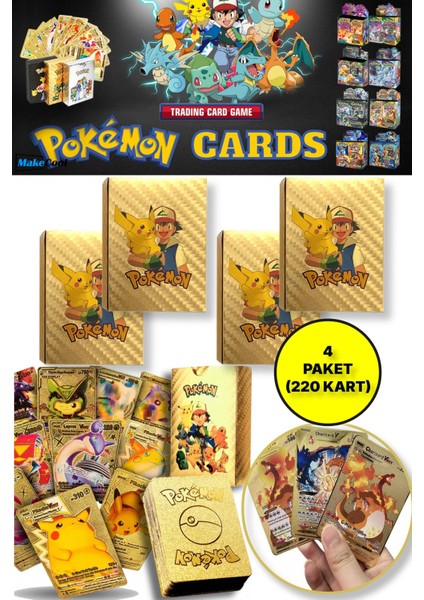Pokemon Oyun Kartı Tcg Gold Starter Box Pack - 4 Paket (220 Kart)