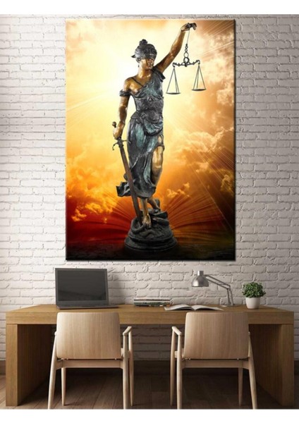 Adalet Kadın Themis Figürlü Hukuk Bürosu Için Hd Baskı Kanvas Tablo 70X100CM SLM31
