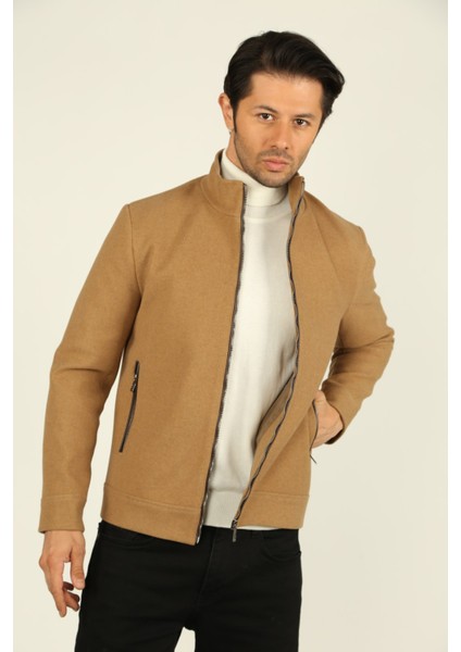 Brg Camel Renk Kaşe Kısa Kaban BRG71149-0057
