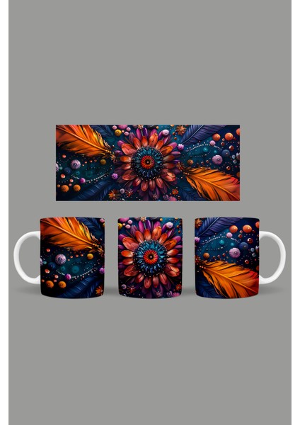 Mandala Temalı Kupa Hediyelik Sunumluk Çeyizlik Kahve Fincanı