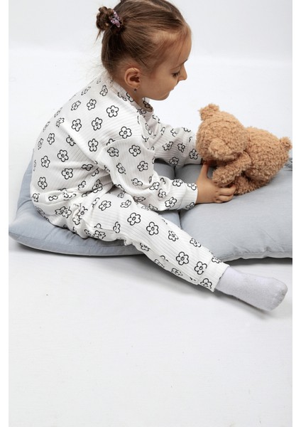 Kız & Erkek Bebek Çocuk Pijama Takımı Baskılı Uzun Kollu Pijama Takımı