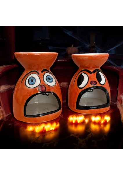 Cadılar Bayramı Tasarım Hallowen Çini Turuncu Buhurdanlık Handmade Mumluk