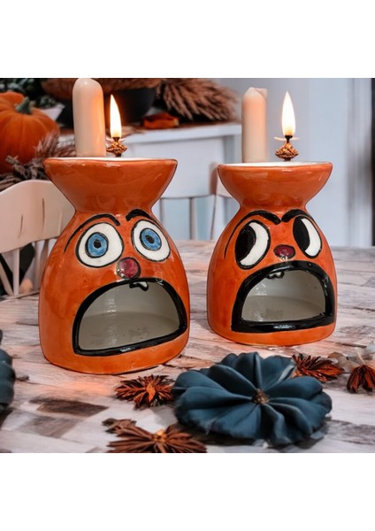 Cadılar Bayramı Tasarım Hallowen Çini Turuncu Buhurdanlık Handmade Mumluk fiyatları