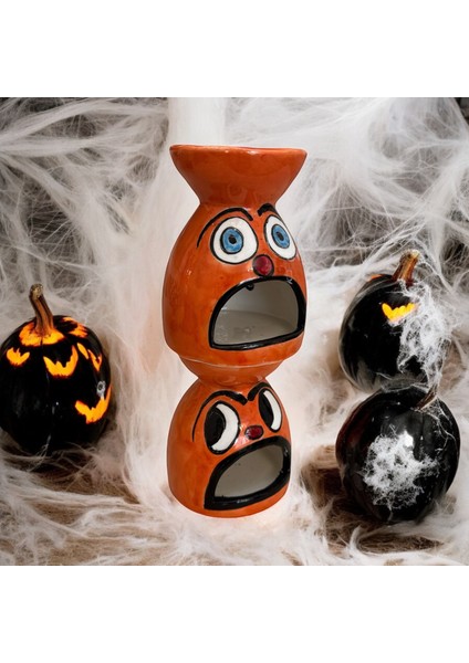 Cadılar Bayramı Tasarım Hallowen Çini Turuncu Buhurdanlık Handmade Mumluk modelleri