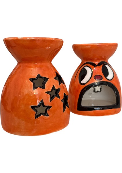 Cadılar Bayramı Tasarım Hallowen Çini Turuncu Buhurdanlık Handmade Mumluk indirimleri
