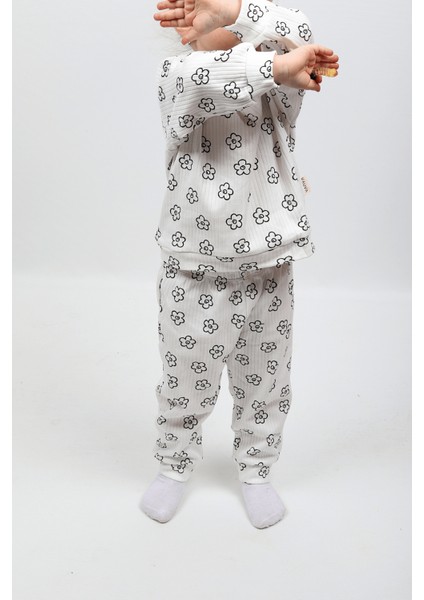 Kız & Erkek Bebek Çocuk Pijama Takımı Baskılı Uzun Kollu Pijama Takımı