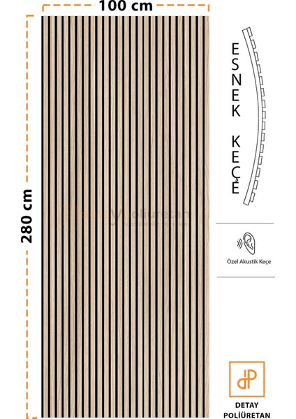Mdf Ahşap Akustik Duvar Paneli 100 x 280 cm ( Natural Meşe )