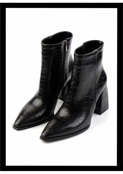 Siyah Kroko Kadın Bot & Bootie K02667230011