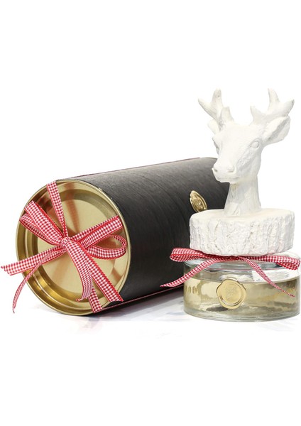 Yılbaşı 150 ml Geyik Seramik Taşlı Apple& Cinnamon Oda Kokusu (Dekoratif Hediye Sıvama Kutulu)
