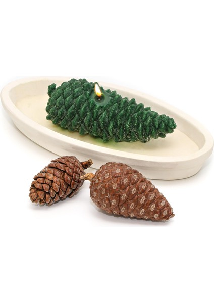 Yılbaşı Dekoratif Yeşil Seramik Çanak Içi Apple& Cinnamon Kokulu Kozalak Vegan Mum fiyatları