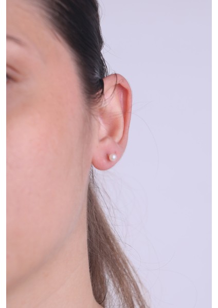 14 Ayar Altın Beyaz Incili Model Top Küpe