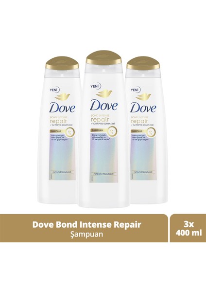 Saç Bakım Şampuanı Bond Intense Repair + Peptid Kompleksi 400 Ml X3