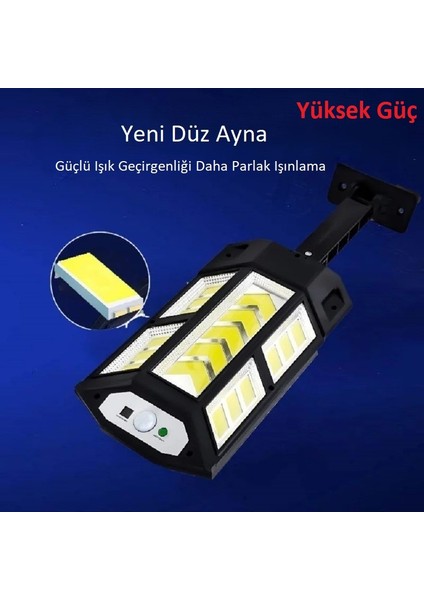 Yüksek Performanslı 9000W Güneş Enerjili LED Aydınlatma Lambası Uzaktan Kumandalı Hareket Sensörlü