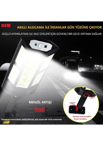 Yüksek Performanslı 9000W Güneş Enerjili LED Aydınlatma Lambası Uzaktan Kumandalı Hareket Sensörlü