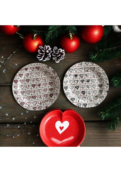 Yılbaşı Servis Tabağı 2 Li Takım Aşk Temalı Handmade Biblo Çini Dekoratif Süs Çan Kapı Süsü Hediyelik Çam Ağacı
