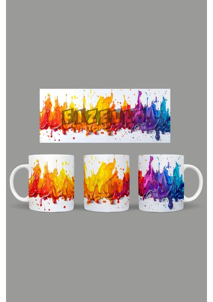 Akan Boyalar - Colorful Drops Temalı Kupa Hediyelik Sunumluk Çeyizlik Kahve Fincanı