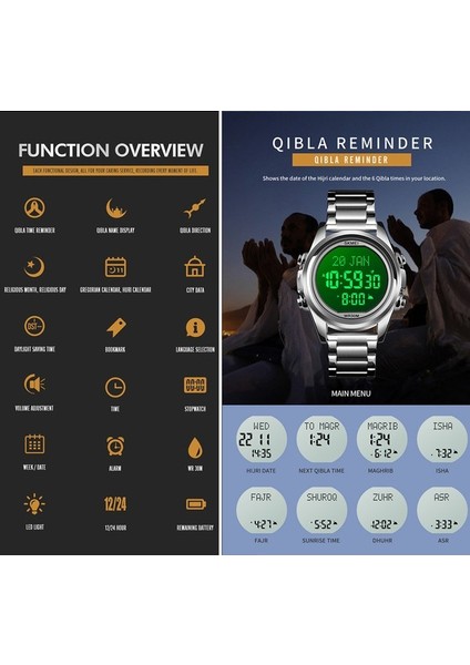Kıble ve Ezan Göstergeli Alarmlı Dijital Saat - Altın (Yurt Dışından)