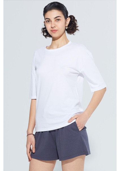 Edna Unisex Bisiklet Yaka Loose Fit Örme T-Shirt 1109