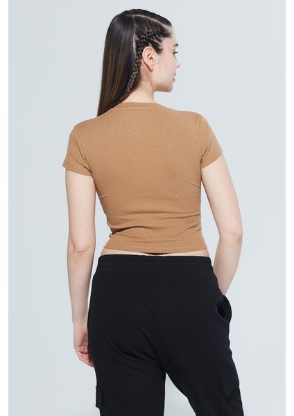 Skye Bisiklet Yaka Ribanalı Kısa Kollu Örme Crop T-Shirt 1032 fiyatları