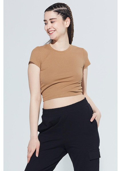 Skye Bisiklet Yaka Ribanalı Kısa Kollu Örme Crop T-Shirt 1032 modelleri