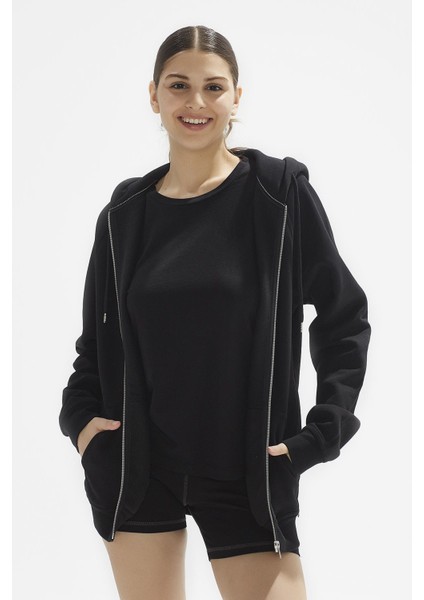 Ela Kapüşonlu 2 İplik Fermuar Detaylı Loose Fit Örme Sweatshirt 1051 fiyatları