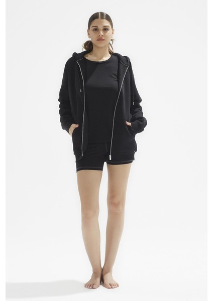 Ela Kapüşonlu 2 İplik Fermuar Detaylı Loose Fit Örme Sweatshirt 1051 fırsatları