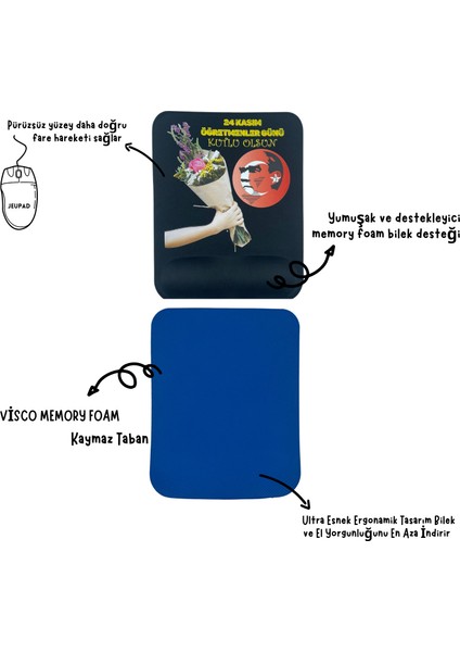 Bilek Destekli Öğretmenler Günü Memory Foam Kaymaz Taban Mouse Pad MSP-009