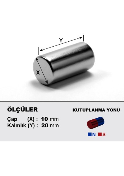 Neodyum Mıknatıs D10X20 Çap 10 mm Kalınlık 20 mm Çok Güçlü Mıknatıs 2 Adet fiyatları