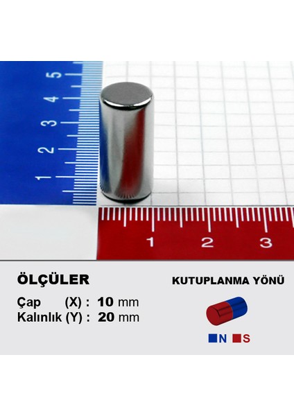 Neodyum Mıknatıs D10X20 Çap 10 mm Kalınlık 20 mm Çok Güçlü Mıknatıs 2 Adet fırsatları