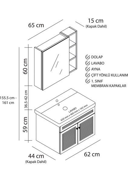 Panjur Kapaklı Aynalı I Lavabolu I Askılı Banyo Lavabo Dolabı Seti I Mat Beyaz