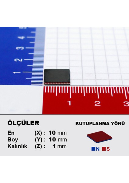 Neodyum Mıknatıs 10 x 10 x 1 Boy 10 mm En 10 mm Kalınlık 1 mm Çok Güçlü Mıknatıs 10 Adet