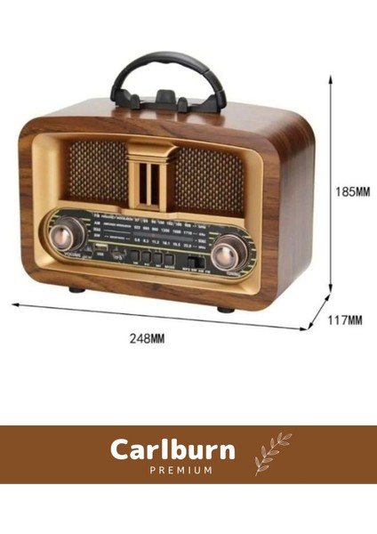 Kaliteli Yüksek Sesli Retro Şık Ahşap Bluetooth Bağlantılı Fm USB Tf Aux Şarjlı Nostaljik Radyo