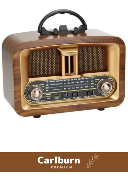 Kaliteli Yüksek Sesli Retro Şık Ahşap Bluetooth Bağlantılı Fm USB Tf Aux Şarjlı Nostaljik Radyo