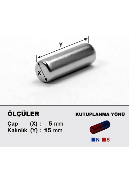 Neodyum Mıknatıs D5X15 Çap 5mm Kalınlık 15MM Çok Güçlü Mıknatıs 5 Adet fiyatları