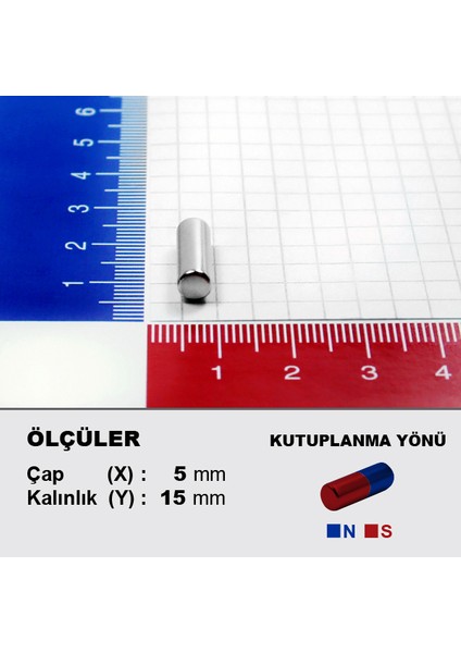 Neodyum Mıknatıs D5X15 Çap 5mm Kalınlık 15MM Çok Güçlü Mıknatıs 5 Adet modelleri