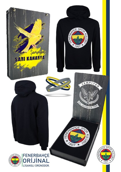 Orijinal Lisanslı Logolu Lacivert Kapüşonlu Sweat + Bileklik Set Özel Ahşap Kutulu