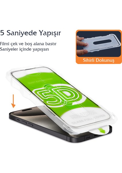 iPhone 16 Ekran Koruyucu Hizalama Aparatlı Premium Tam Kaplayan Temperli Cam