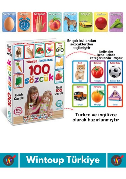 Özel Üretim Çocuk Hafıza Zeka Koordinasyon Geliştirici Eğitici Ingilizce Türkçe Ilk 100 Sözcük Kart modelleri