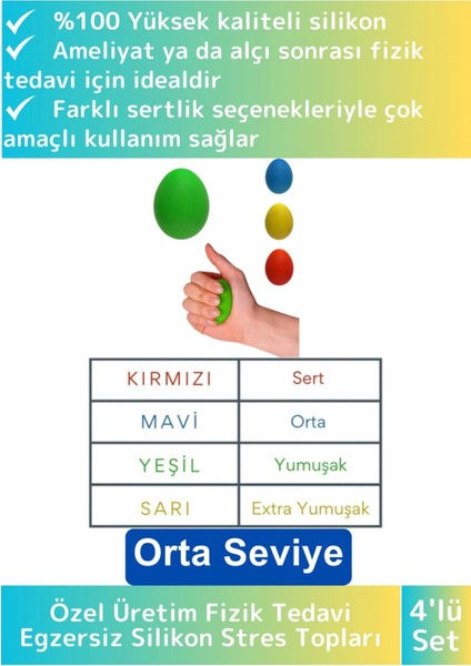Özel Üretim Silikon Fizik Tedavi Egzersiz Stres Topları El Bilek Parmak Güçlendirme Topları 4lü Set