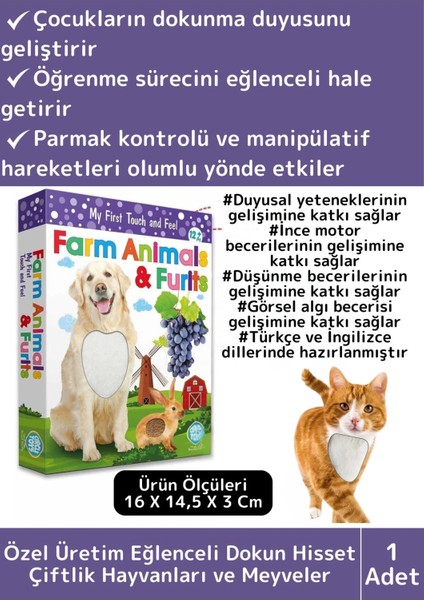 Premium Eğitici Görsel Algı Dil Öğrenme Eğlenceli Öğrenme Dokun Hisset Çiftlik Hayvanları&meyveler