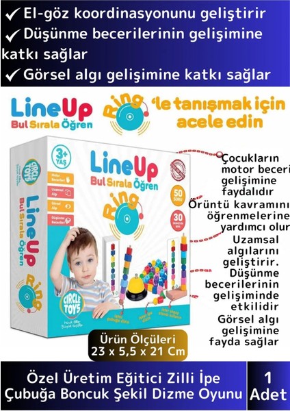 Premium Görsel Algı Dikkat Zeka Geliştiren Eğlenceli Zilli Ipe Çubuğa Boncuk Şekil Dizme Oyunu