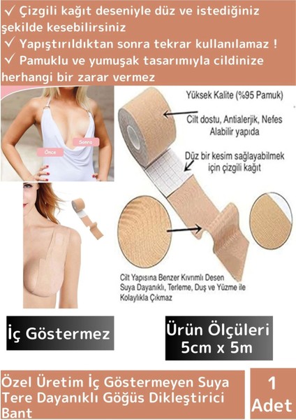 Özel Model Göğüs Bandı Sütyen Kaldırma Bandı Görünmez Kendinden Yapışkanlı Push Up Bant 5 M