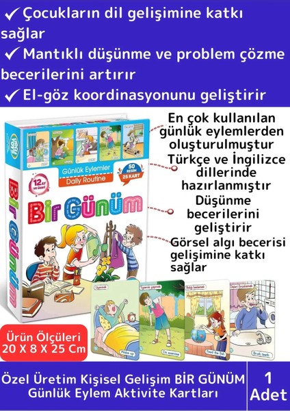 Premium Eğitici Zeka Dil Geliştirici Kişisel Gelişim Çocuk Bir Günüm Eylem Resimli Aktivite Kartları